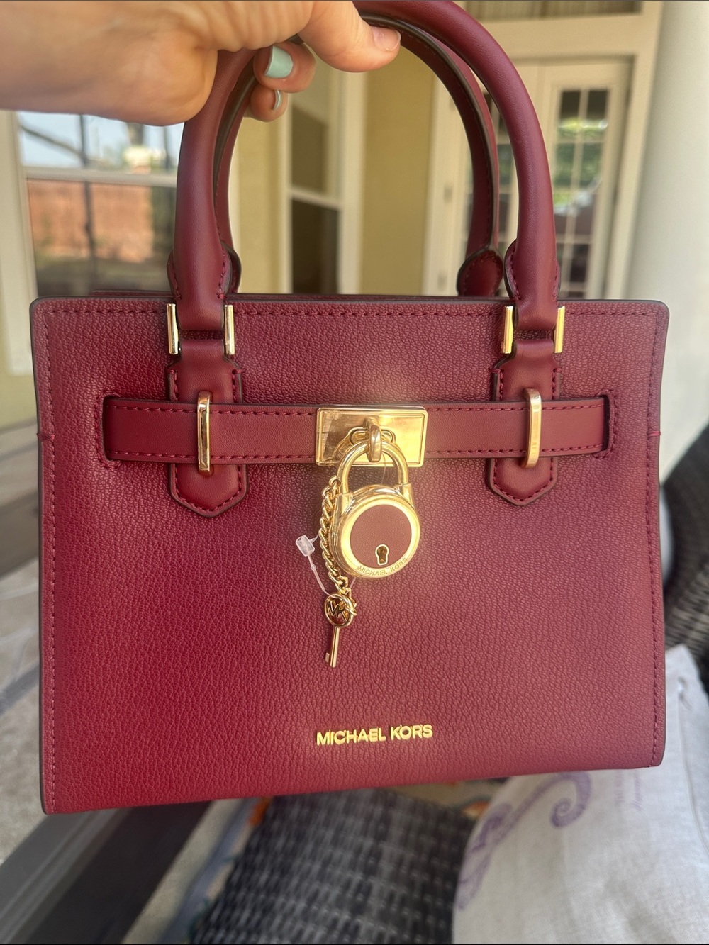 Michael Kors Hamilton Small Satchel Shoulder Crossbody Bag Dark Cherry COLOR
